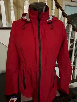 Nautica Red Hooded Rain Jacket