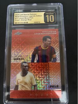 Messi / Pele 2024 Leaf Special Release Metal Exclusive Legends Edition #1/1 (CGC 10 Black)