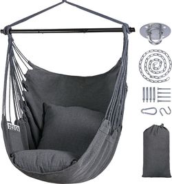 Hammock Chair Swing with Steel Support Bar - Gray, 59.06"x47.24"