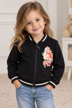 Brums Girls Black Floral Bomber Jacket 2Y Italy