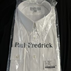 Paul Fredrick Men's White Pinpoint Oxford Dress Shirt 17.5 34 NIB 2-Ply Cotton