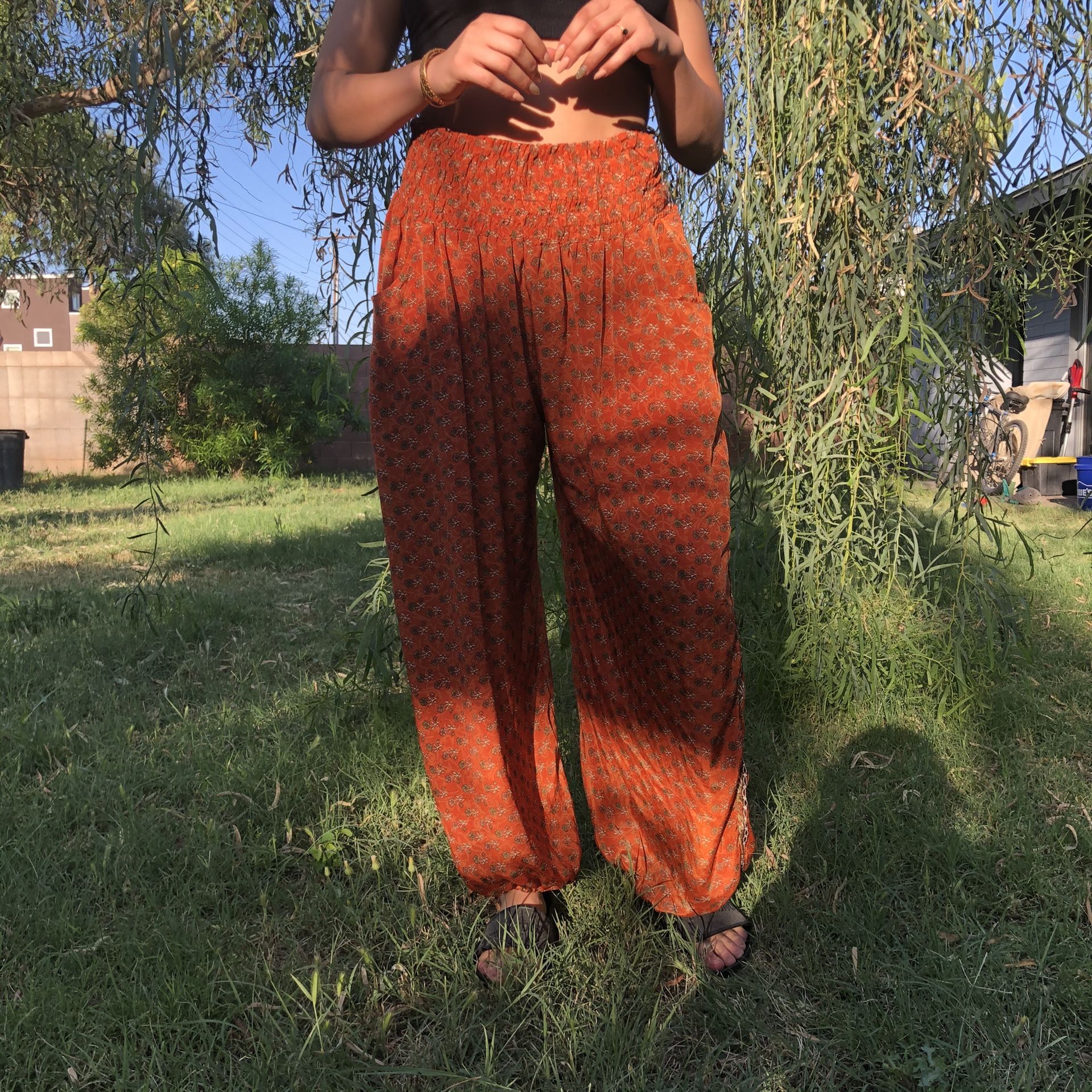 Orange Paisley Floral Pattern Hippie Pant - Earthbound Co