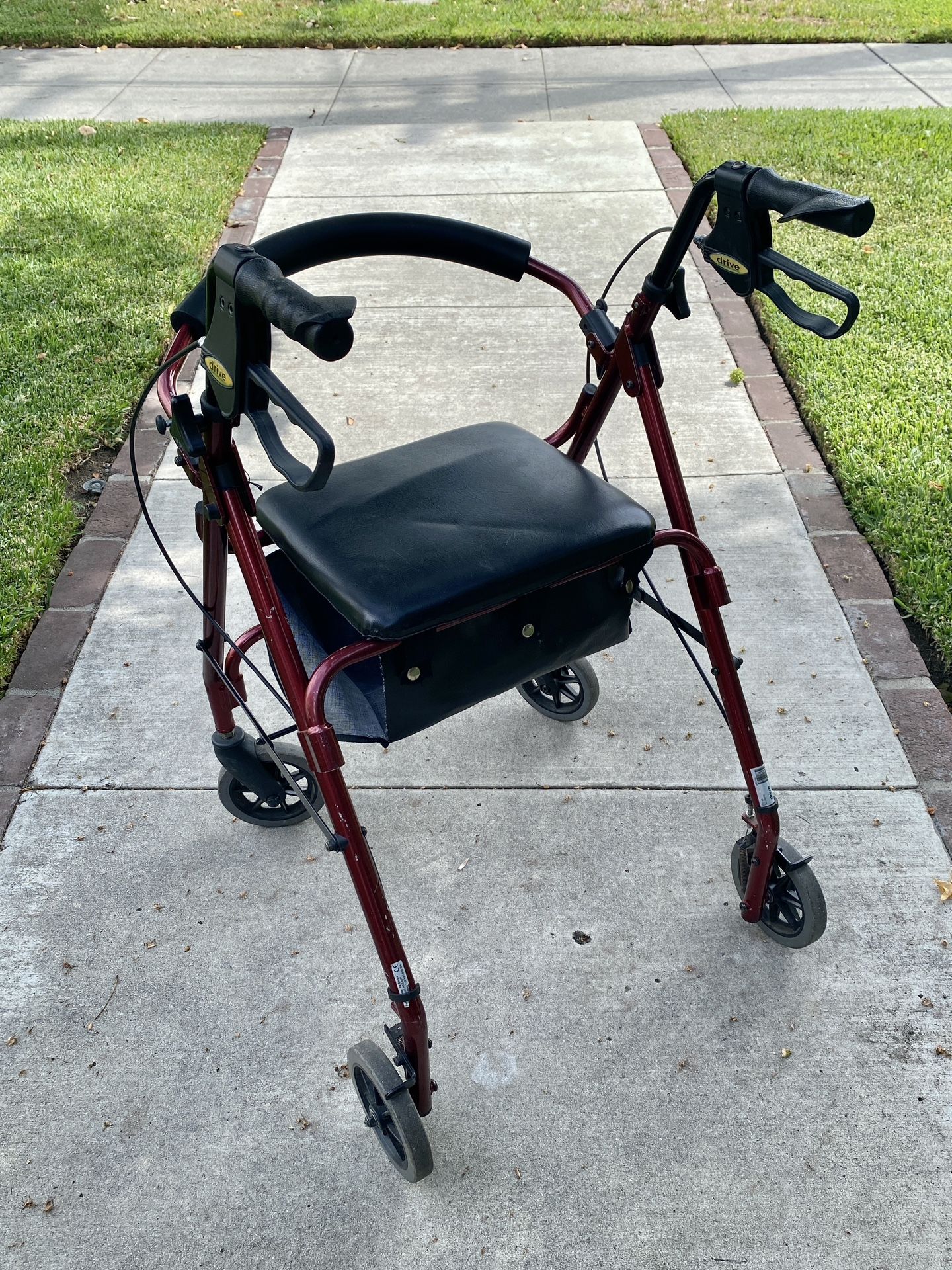 Drive Medical 4-Wheel Walker with Seat & Storage - Burgundy