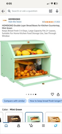 HOMEKOKO Double Layer Bread Box, Mint Green