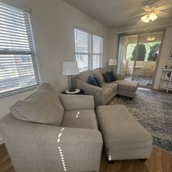 Ashley Furniture Chaise Sofa + Chair w/ Ottoman