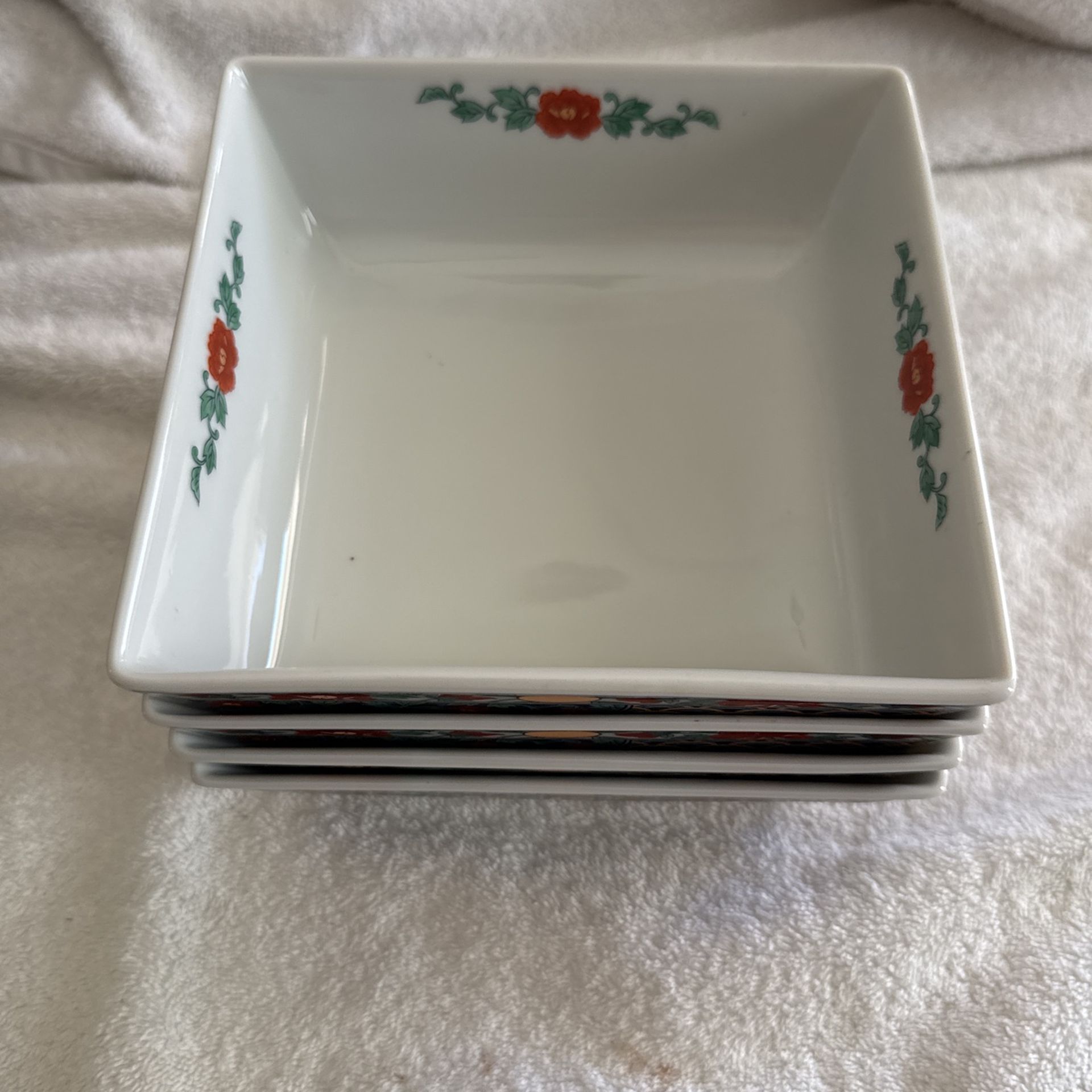 Vtg Japanese Floral Square Bowl