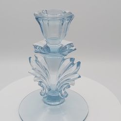 Beautiful Vintage Fostoria Azure Blue "Baroque" Candlestick Holder 