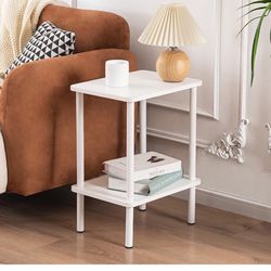 2 Tier End Table Set of 2, Boho Side Table with Storage Shelf, Nightstand Bedside Table for Small Spaces, Bedroom, Living Room, Entryway, Farmhouse, E
