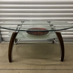 Glass Coffee Table With Wooden And Steel Legs
