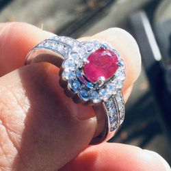 14K White Gold Ruby And Diamond Ring 