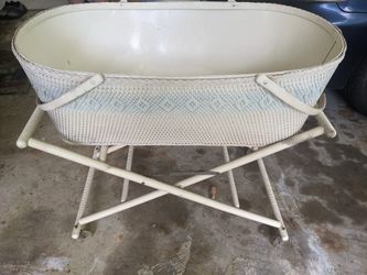 Vintage Red-Man Baby Bassinet Basket With Wheels