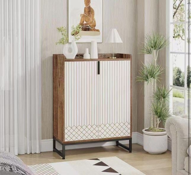 New assembled Modern Shoe Cabinet with Doors for Up to 25 Pairs, 5-Tier Wood Shoes Rack Organizer for Entryway Bedroom Hallway Living Room, Deep Walnu