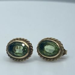 14K Yellow Gold Peridot Bezel Stud Earrings