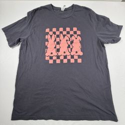 3XL Black T-Shirt with Pink Bunny and Checkerboard Graphic