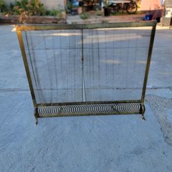 Vintage French Country Gold Metal & Brass Fireplace Screen with Metal Mesh Curtain 31 x 38