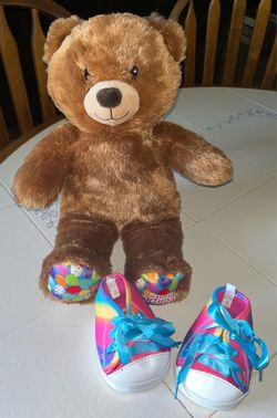 Build A Bear Happy Birthday Bear + Rainbow Sneakers