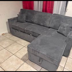 Corduroy couch new in box / gray-ivory-brown-black