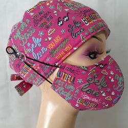 Women's Are Brave Surgical Scrub Caps Set With Sweatbands Doctors Surgical Caps Nurses Scrub Hats Chemo Hats Women's Surgical Hats 