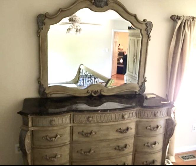 Beautiful Dresser With Mirror and Granite Top 