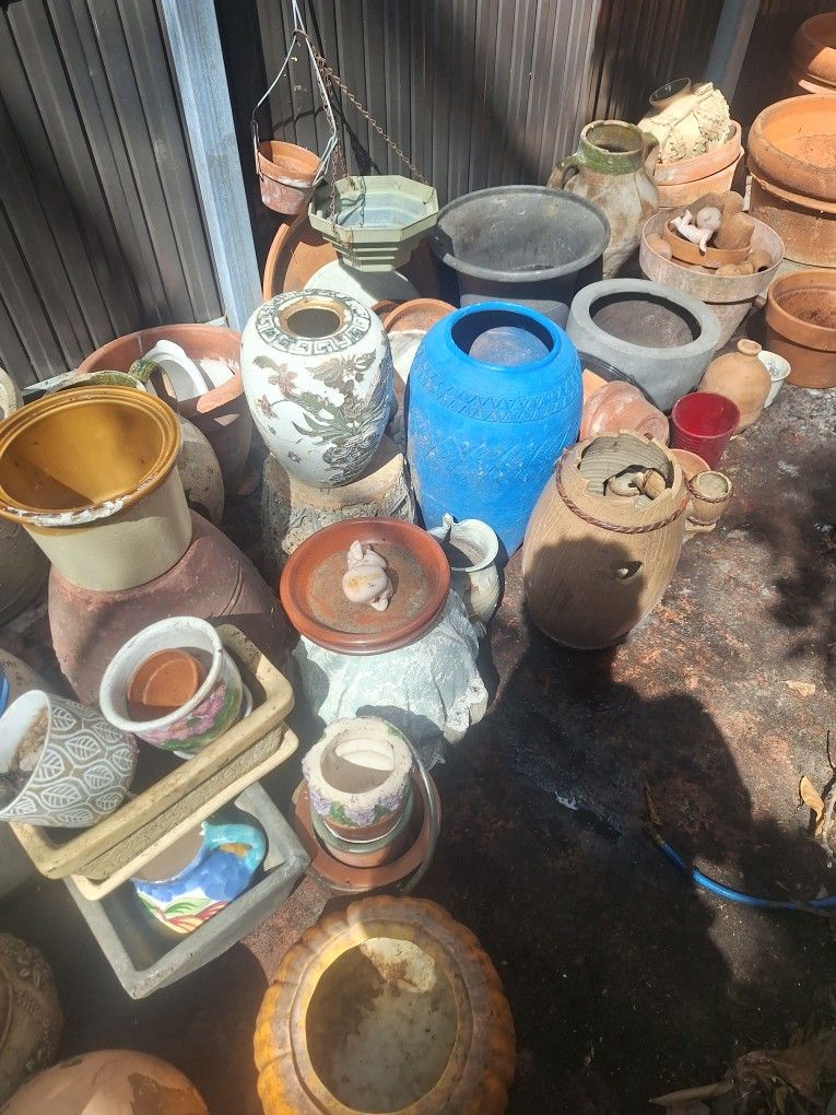 Small And Medium Clay Pots.   Small To Large Plastic Pots .  $1-5 .   Flowers.  Attention Big Pots  Gone