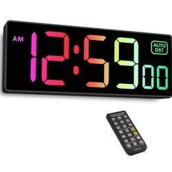 Soobest Digital Wall Clock with Remote Countdown Electrical Timer Seconds for Gym Living Room Office Classroom, 8 RGB Colors, Auto DST, Corded Plug in