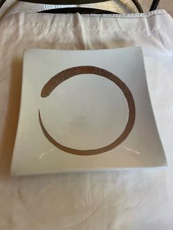 Saikai Japan Square Platter Charger Plate Metallic Brushstroke Enso Motif 12 Inch Decorative Serving Dish