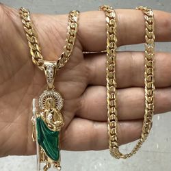 14k Premium, Gold Plated, Saint Jude, Pendant, And Necklace. Best Quality.‼️
