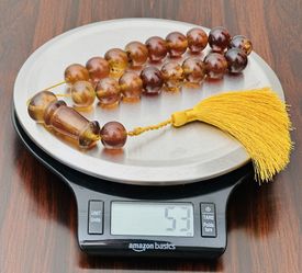 Rare Yellow & Blue Amber 53 gram hand Islamic Prayer Beads Tasbih Misbaha