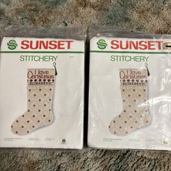 Vintage 2 Complete Kits Unopened Sunset Stitchery Christmas Hearts Stockings NIP