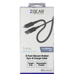 ZGEAR SILICONE CABLE LIGHTNING 6FT GREY