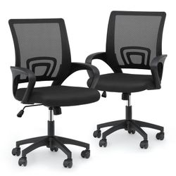 MoNiBloom Set of 2 Office Chairs Mid Back Swivel Lumbar Support Desk Chairs, Height Adjustable Ergonomic Mesh Computer Chairs with Armrest, Black