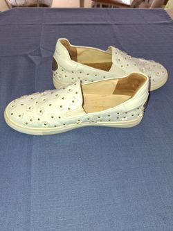 White Slip-On Sneakers with Floral Studs