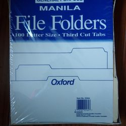 NEW Manila File Folders - 100 Letter Size, Third Cut Tabs