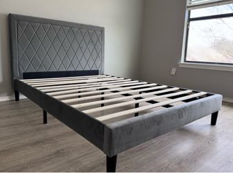 Grey Fabric Queen Bed Frame 🛏️