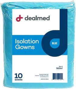 Dealmed Blue Isolation Gown – Disposable Medical Gowns, Latex-Free, Perfect for Hospitals, Medical Facilities, and Physicians’ Offices (Pack of 10)