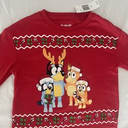 Bluey Kids T Shirt Size 4T Red Holiday Christmas Long Sleeve RETAIL 14$