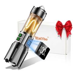 Super Bright Flashlight High Lumens 10000 Rechargeable, Powerful 30W LED, Long Lasting 30H, Daul Bottons 10 Modes with Side Light, Quick USB C Charge 