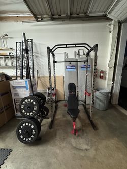 Power Rack, 260lbs Olympic Bumper Plates, Adj Bench, Safety Bars, & Olympic Bar