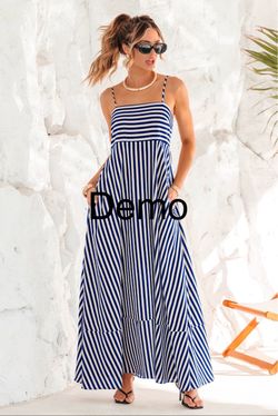 CUPSHE Line by Line Striped Maxi Dress (Large; Blue)