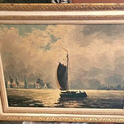 Original Oil Painting Large Sofa Painting Wood Frame Signed