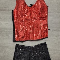 Frederick's of Hollywood Sequined Corset Top & Stretchy Shorts Costume