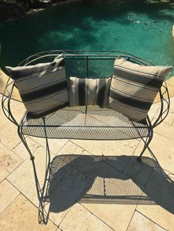 Wrought Iron Outdoor Patio Bench / Loveseat with Cushions