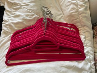 Set of 15 Velvety Hangers w/ Silver Hooks, Bright Pink