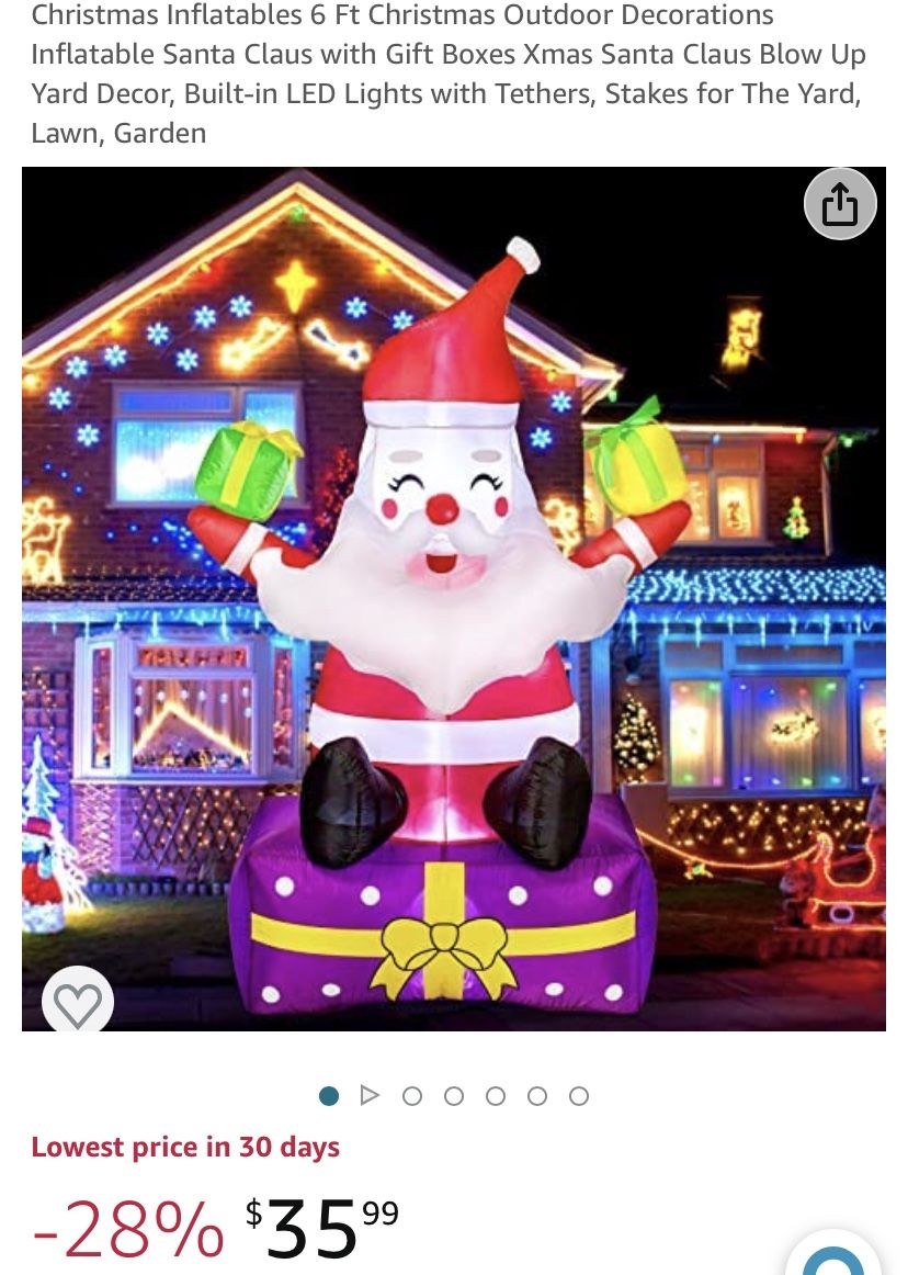Christmas Inflatables 6 Ft Christmas Outdoor Decorations Inflatable Santa Claus with Gift Boxes Xmas Santa Claus Blow Up Yard Decor, Built-in LED Ligh