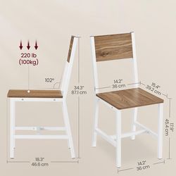 VASAGLE Dining Chair Rustic Wood Chairs with Metal Steel Frame Set of 4 - Wheat Brown / Cloud White