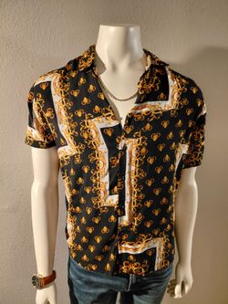 Men's Baroque Print Short Sleeve Button-Up Shirt