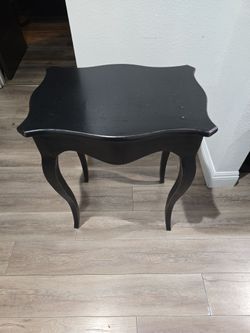 Black Wood Side Table with Cabriole Legs