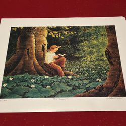 Signed And Numbered Art Print “the Search” Child Reading Book In Forest