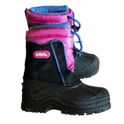 TOTES Girl's Snow boots Balck & Pink Tie Knot Closure Size 8