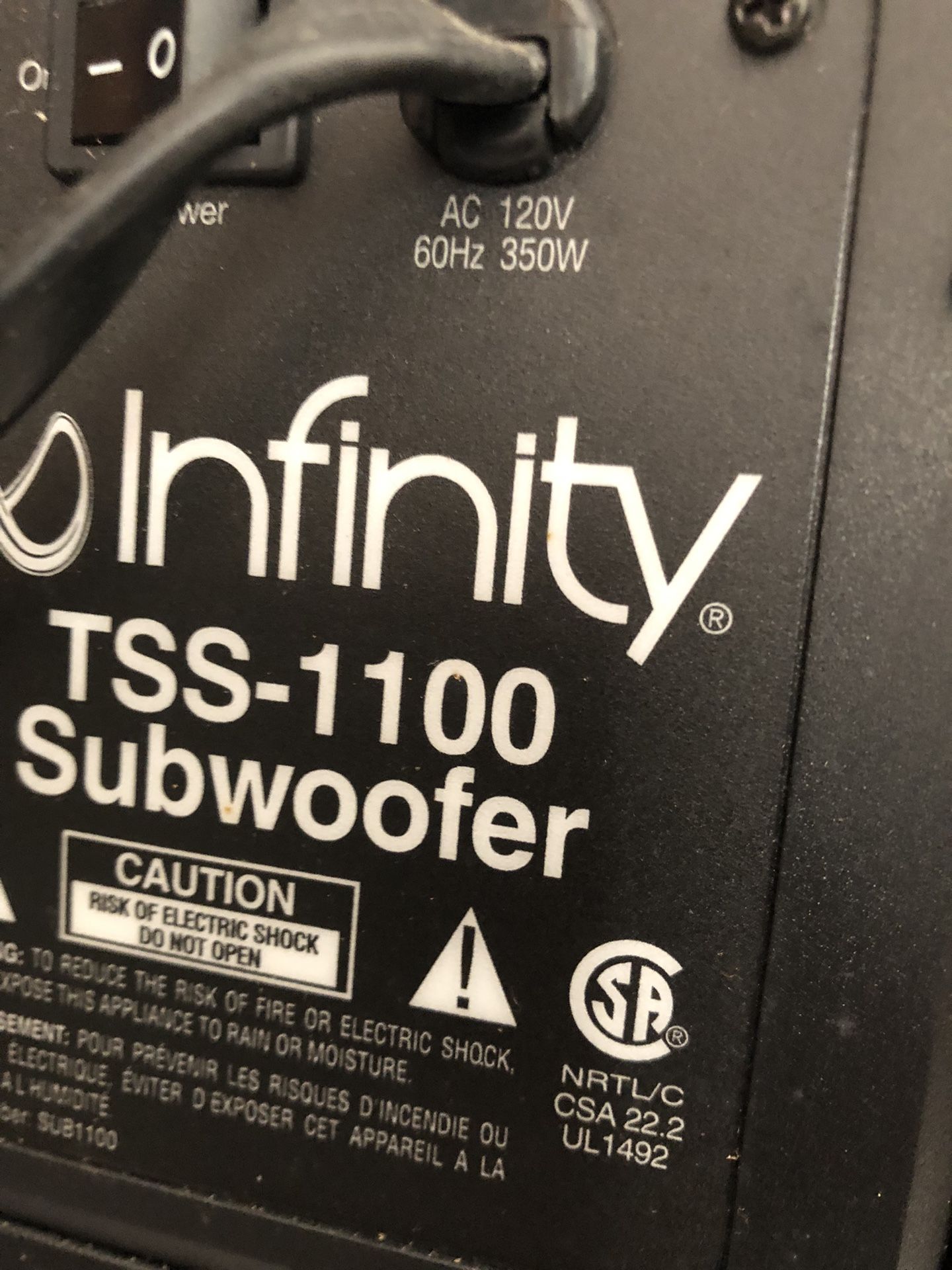 POWER SUB WOOFER INFINITY TSS1100 350WATTS